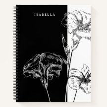 Modern Black and White Foral Personalized