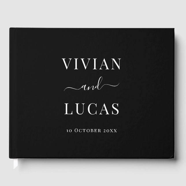 Modern Black and White Formal Minimal Wedding Guest Book (Front)