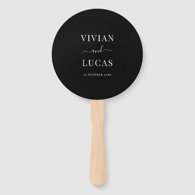 Modern Black and White Formal Minimal Wedding Hand Fan (Front)