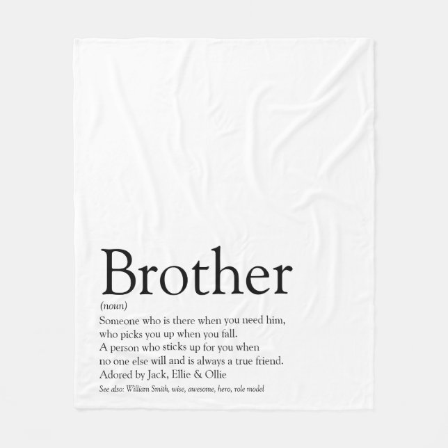 Modern Black and White Fun Cool Brother Fleece Blanket (Front)