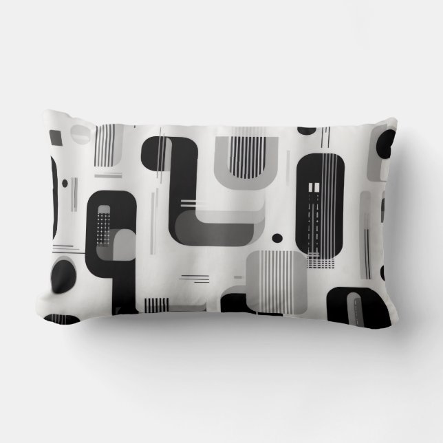 Modern Black and White Geometric Abstract Lumbar Pillow (Front)