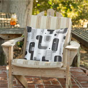 Modern Black and White Geometric Abstract Outdoor Pillow