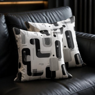 Modern Black and White Geometric Abstract Outdoor Pillow