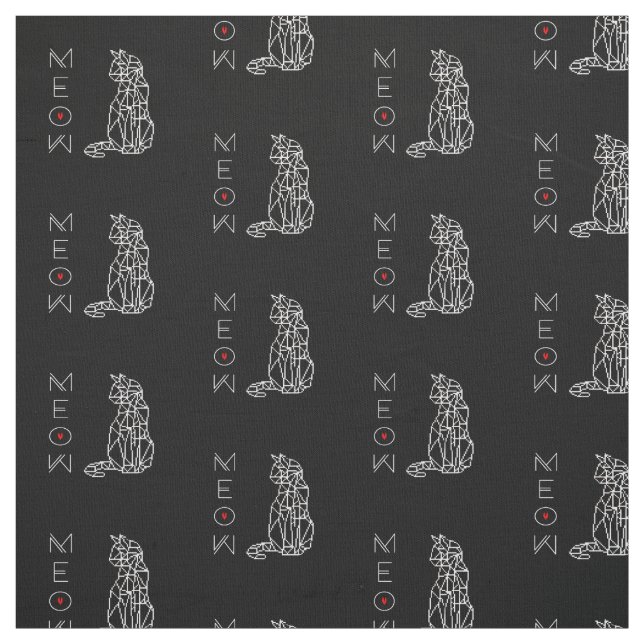 Modern Black and White Geometric Cat Pattern Fabric (Swatch)