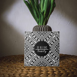 Modern Black And White Geometric Family Name Tile<br><div class="desc">Modern and personalized decorative tile design featuring a seamless pattern in black and white with a black circle in the middle and your custom family name on it.</div>
