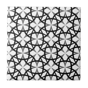 Modern Black and white geometric floral Tile