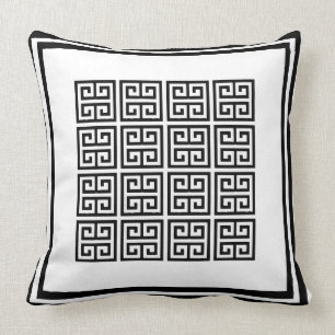 Modern Black and white Geometric Greek key Pattern Throw Pillow