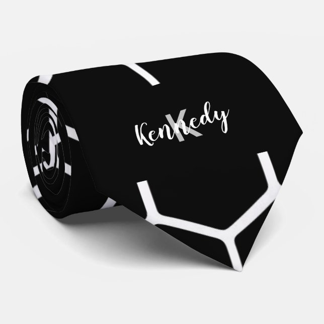 Modern Black and White Geometric Monogram Name   N Tie (Rolled)
