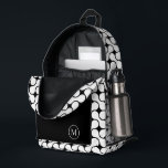 Modern Black and White Geometric Monogram  Printed Backpack<br><div class="desc">This modern backpack features a black and wite geometric pattern with a custom monogram in a round frame. All colours are customizable!</div>