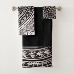 Modern Black and White Geometric Tribal Pattern Bath Towel Set