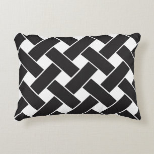 Modern Black and White Geometric Weave Pattern Accent Pillow