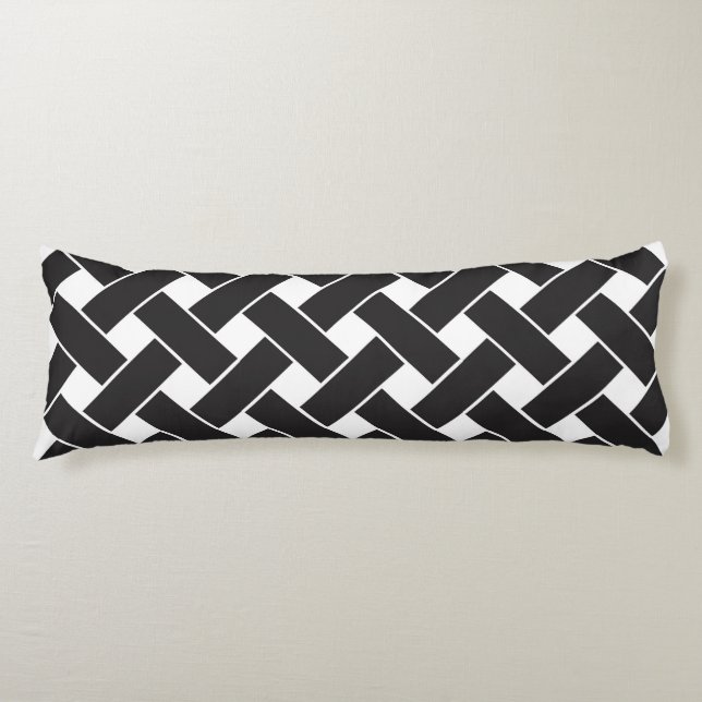 Modern Black and White Geometric Weave Pattern Body Pillow (Front)