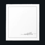 Modern Black and White Girly Script Name Notepad<br><div class="desc">Add your custom name to this elegant minimalistic simple notepad. Feel free to customize and personalize. Edit and colour options are available.</div>
