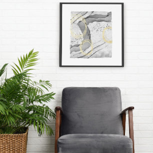Modern Black and White Gold Foil Minimalist Art Prints