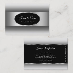 Modern Black and White Gradient Silver Oval Frame Business Card