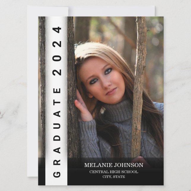 Modern Black and White Graduation Invitation (Front)