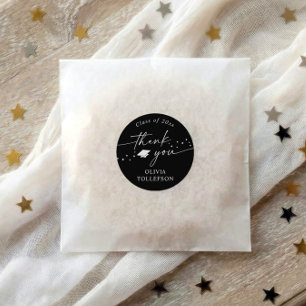 Modern Black and White Graduation Thank You Favor Classic Round Sticker