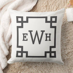 Modern Black and White Greek Key Custom Monogram Throw Pillow