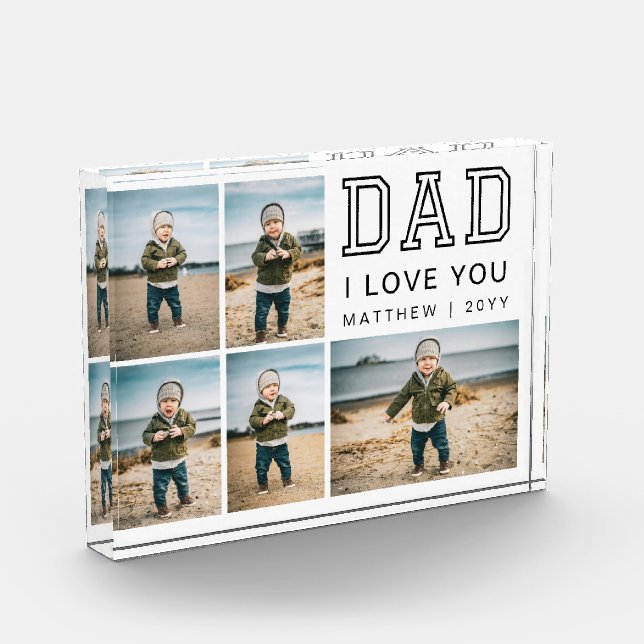 Modern Black and White Grid Collage I Love You Dad Photo Block (Left)