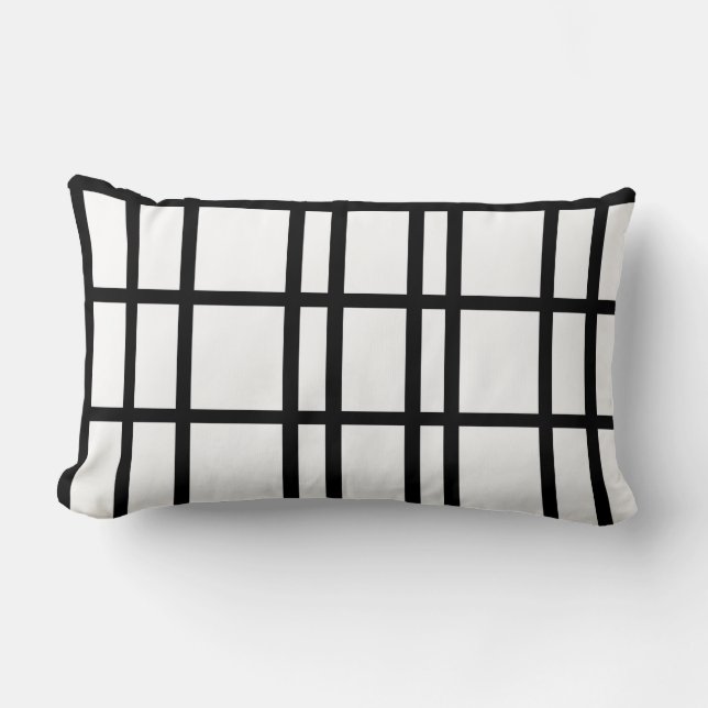 Modern black and white grid pattern lumbar pillow (Front)