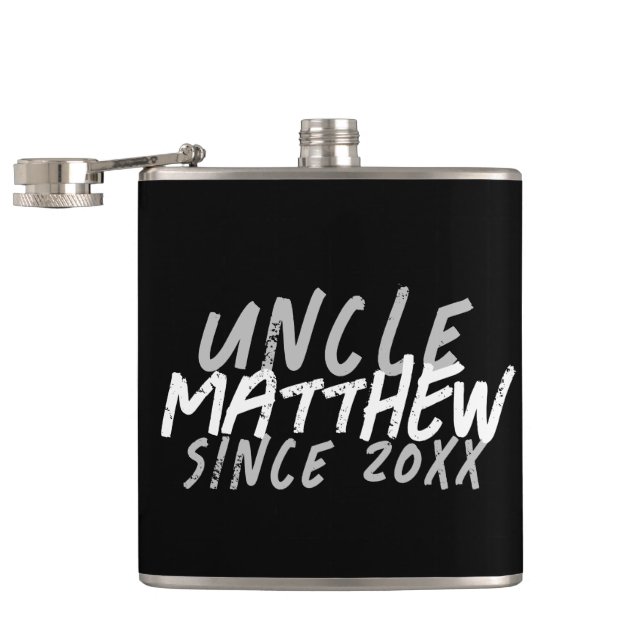 Modern Black and White Grunge For The Cool Uncle Hip Flask (Opened)