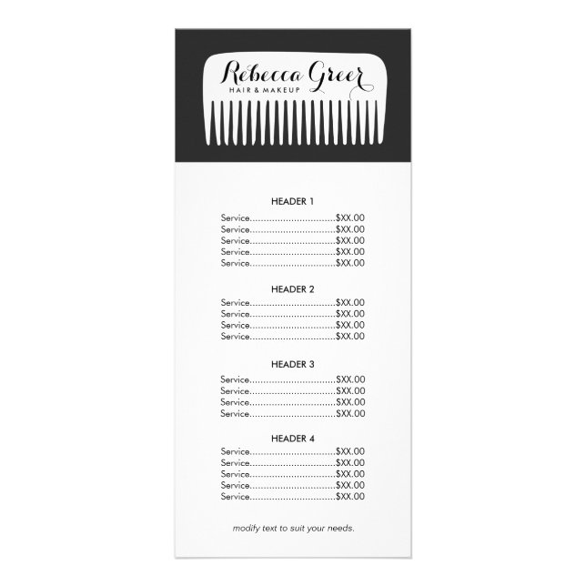 Modern Black and White Hairstylist Price List Menu (Front)