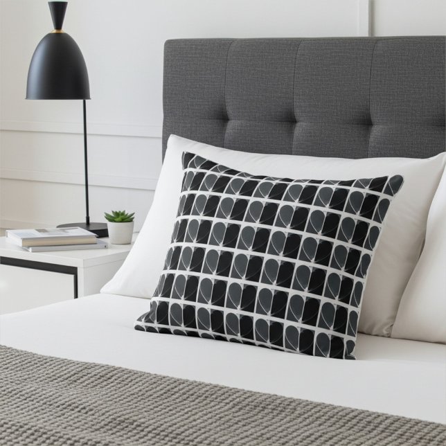 Modern Black and White Half Hearts Pattern Throw Pillow (Creator Uploaded)