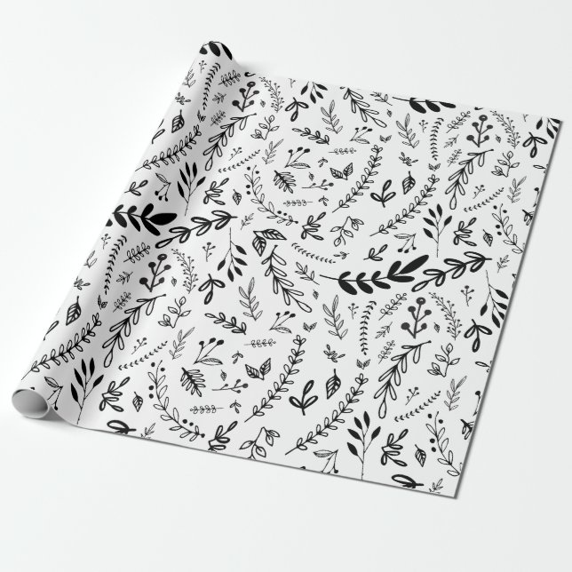 Modern Black and White Hand Drawn Wrapping Paper (Unrolled)