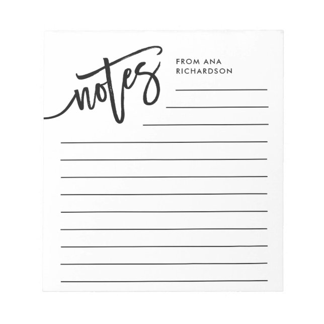 Modern Black and White Handwritten Script Notepad (Front)