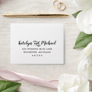 Modern Black and White Handwritten Script Wedding Envelope