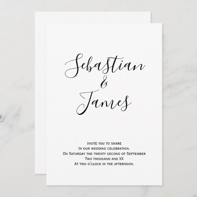 Modern Black and White Handwritten Wedding Invitation (Front/Back)