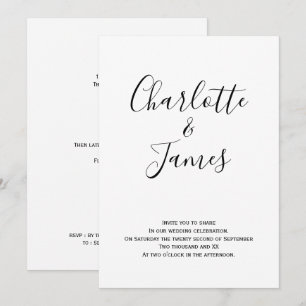 Modern Black and White Handwritten Wedding Invitation