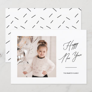 Modern Black and White Happy New Year Photo Invitation