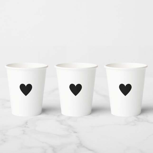 Modern Black and White Heart Minimalist Simple Paper Cups (Multi)