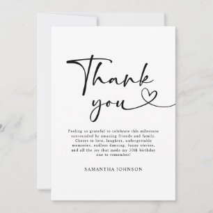 Modern Black and White Hello 30th Birthday Thank You Card