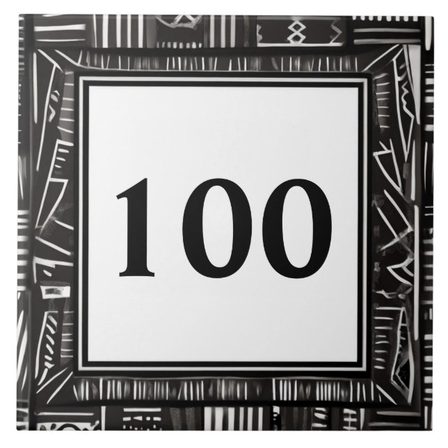 Modern Black and White House Number Plaque Sign Tile (Front)