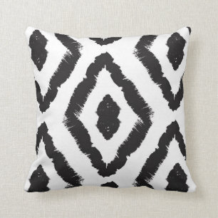Modern Black and White Ikat Abstract Graphic Throw Pillow