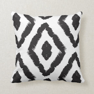Modern Black and White Ikat Abstract Graphic Throw Pillow