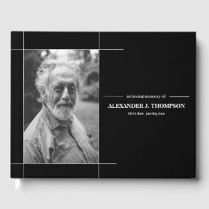 Modern Black and White In Loving Memory Funeral Guest Book