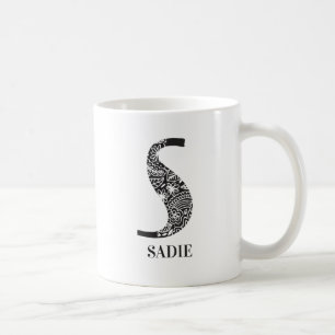 Modern Black and White Initial S and Name Coffee Mug