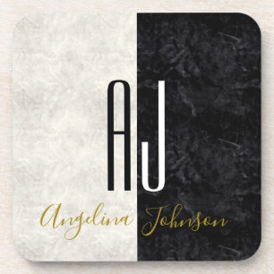 Modern Black and White Initials Monogrammed Coaster