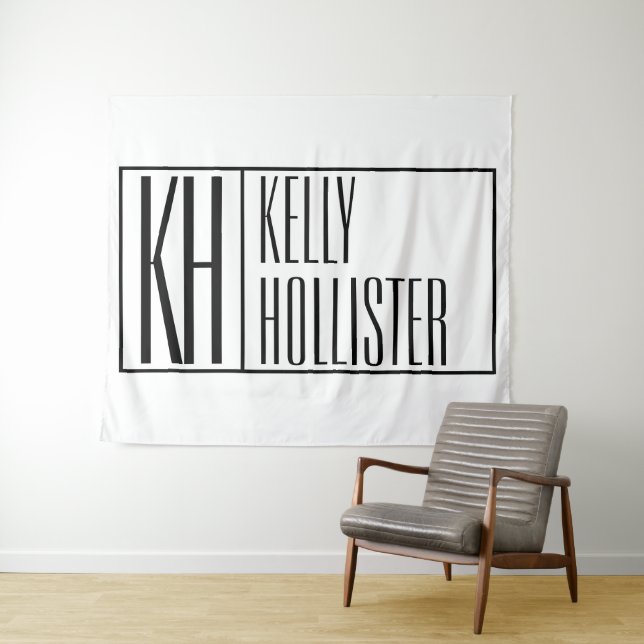 Modern, Black and White, Initials & Name Logo Tapestry (In Situ (Horizontal))