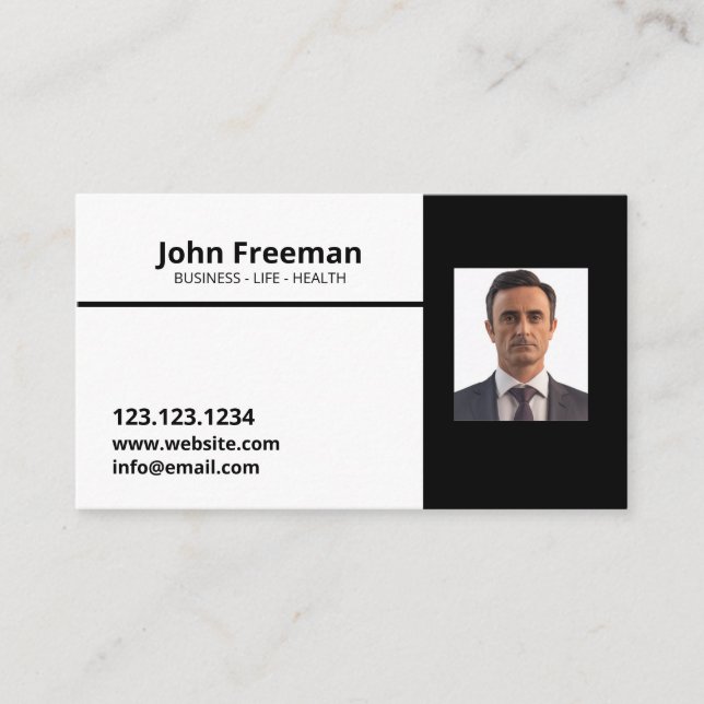 Modern Black and White Insurance Agent Business Card (Front)