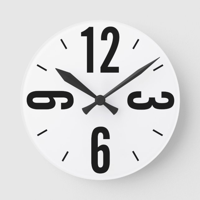 Modern black and white large numbers round clock (Front)