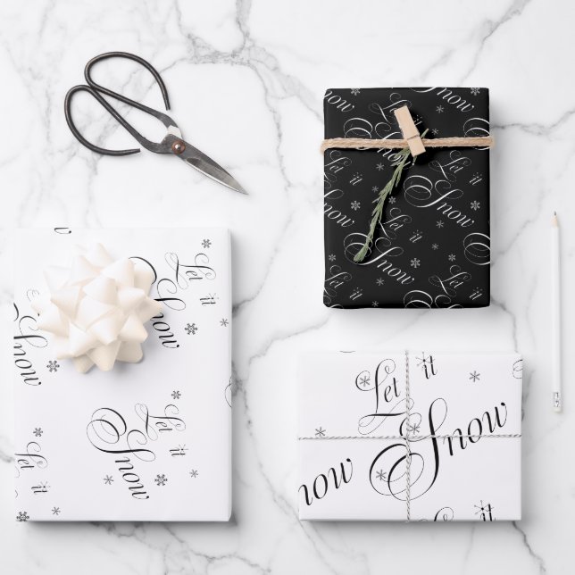 Modern Black and White - Let it Snow Wrapping Pape Wrapping Paper Sheet (Front)