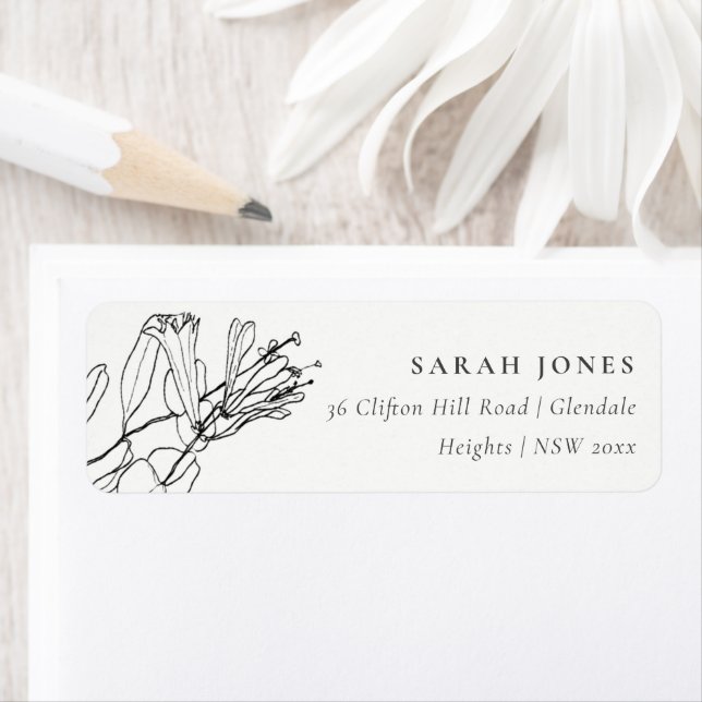 MODERN BLACK AND WHITE LINE DRAWING FLORAL ADDRESS (Insitu)