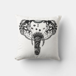 Modern black and white line tangle elephant throw pillow