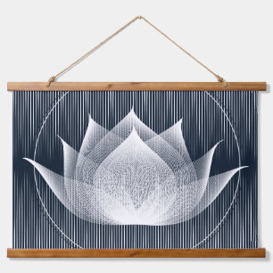   Modern Black and White Lotus Trippy Moiré Effect Hanging Tapestry