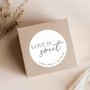 Modern Black and White Love is Sweet Wedding Favou Classic Round Sticker