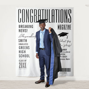 Modern Black And White Magazine Cover Grad Party Tapestry